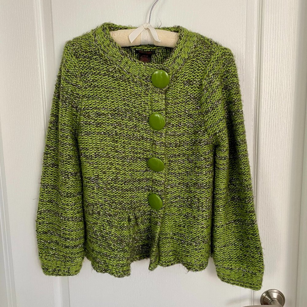 Alison Sheri Green Retro-Style Cardigan with Large Buttons